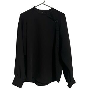 ZARA Black Mandarin Collar Button Front Long Sleeve‎ Blouse Women Size M